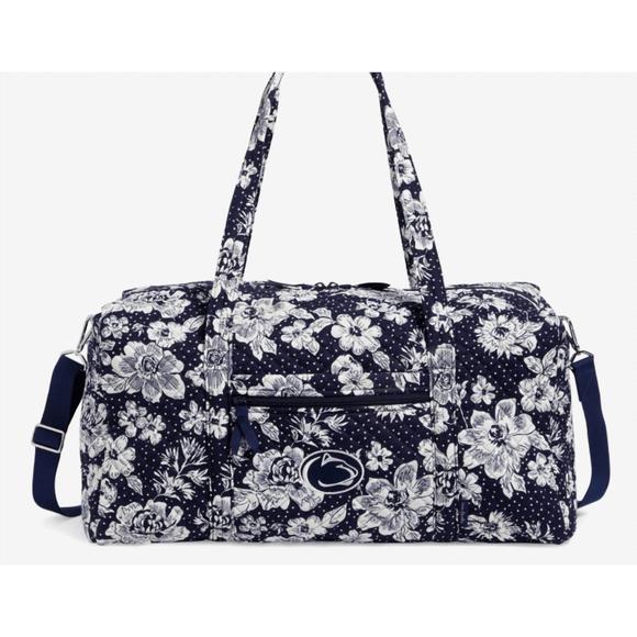 NEW VERA BRADLEY women's collegiate large travel duffel bag in navy blue - Picture 1 of 2